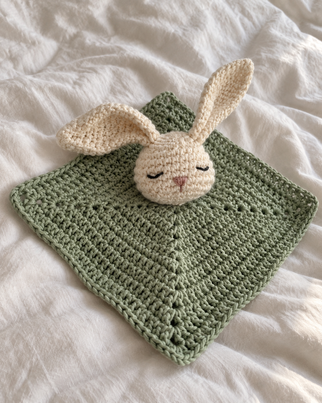 AI concept of the sage bunny lovey on ivory fabric